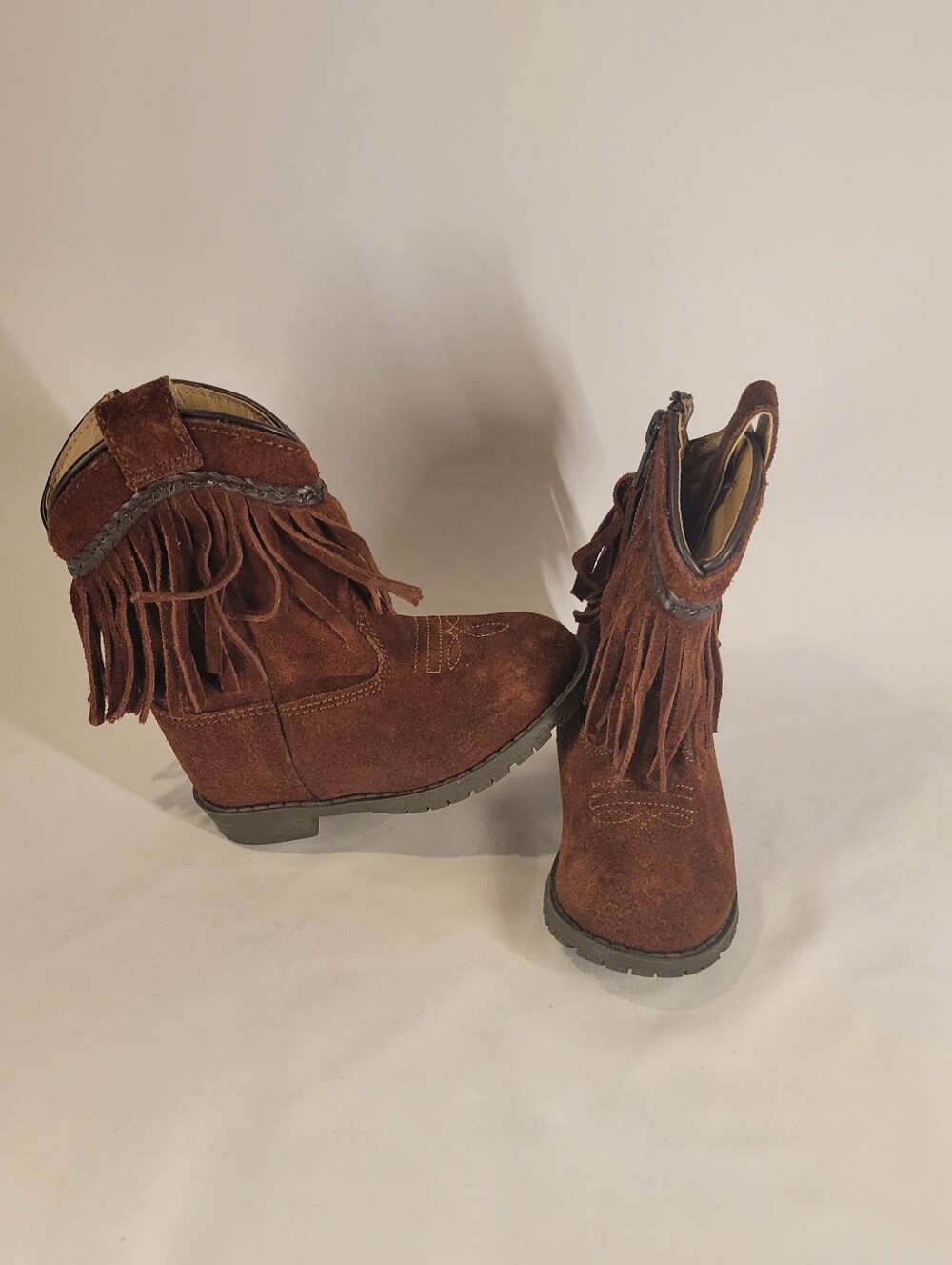 Smoky Mountain Girls Brown Leather Fringe Zip Western Ankle Boots US 6
